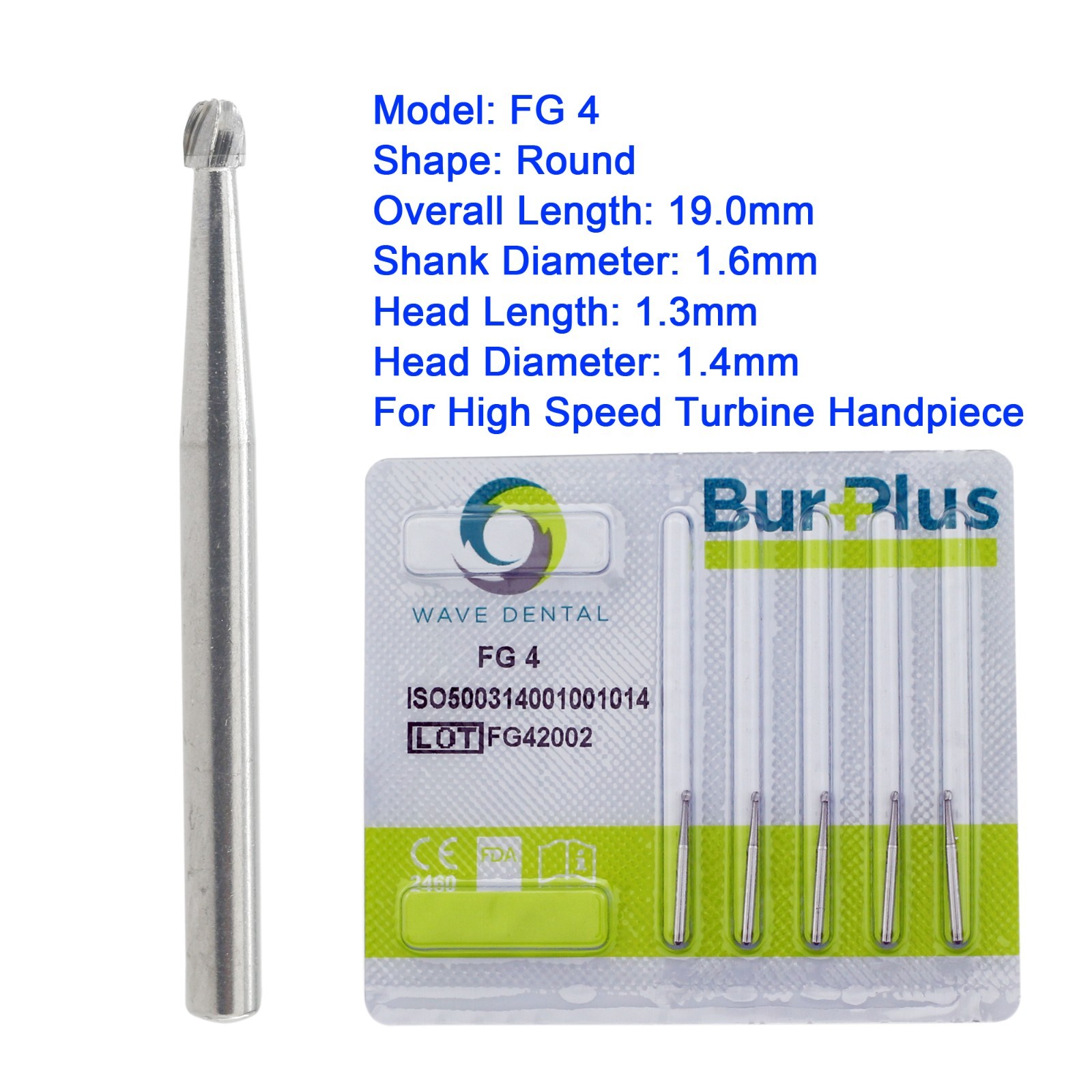 Wave Dental Carbide Round Burs 1/4 1/2 3 4 5 6 7 8 FG High Speed Handpiece Bur