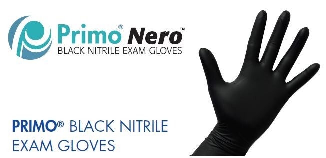 Primo BLACK Nitrile Exam Gloves Large (100/Bx) Powder Free Medical/Dental Grade