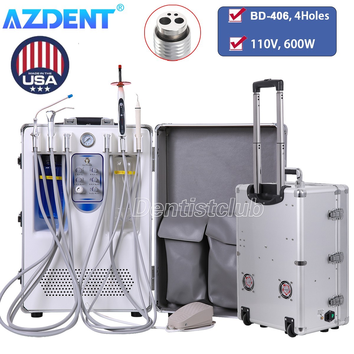 Dental Portable Mobile Delivery Unit Cart Suction System Air Compressor 4Holes