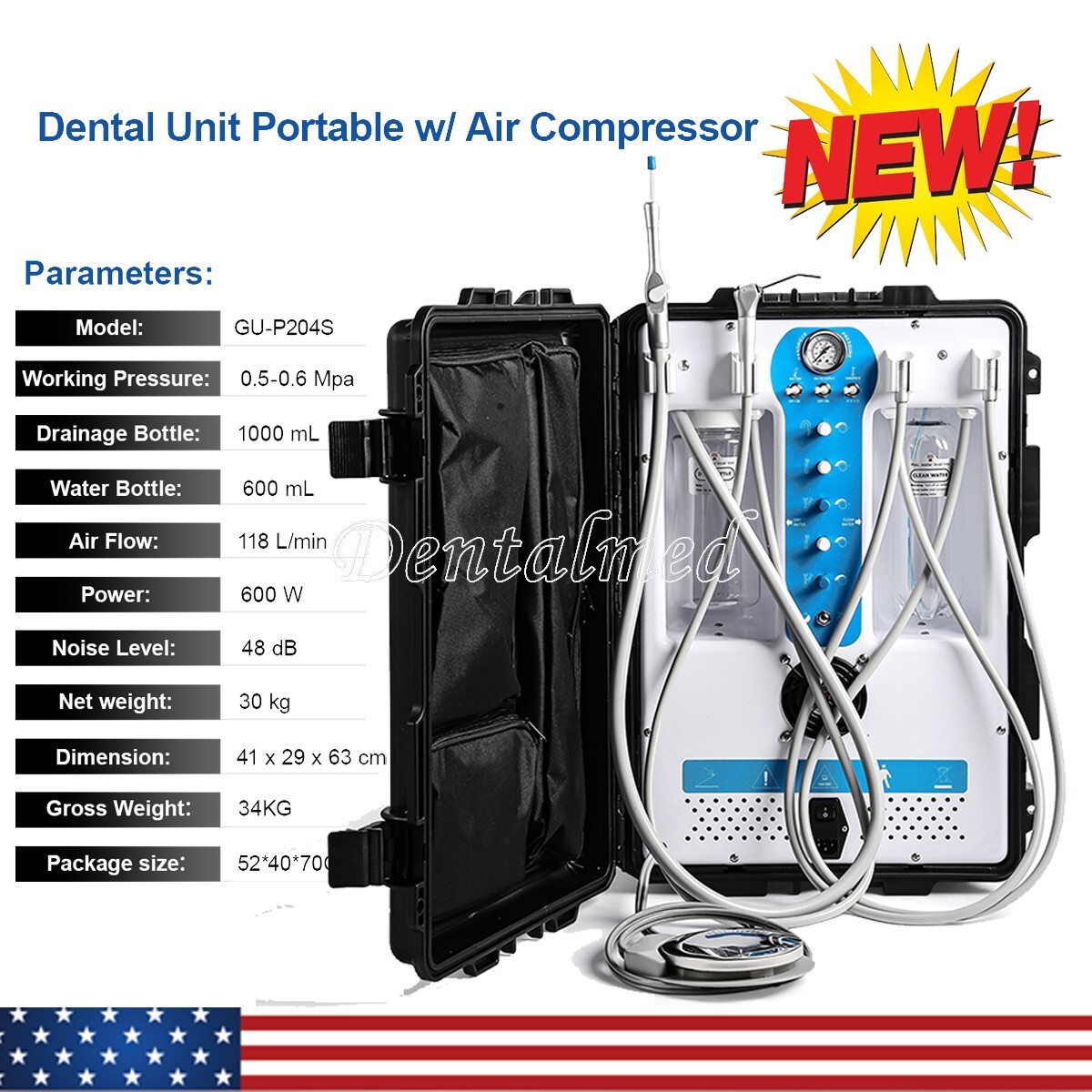 Dental Mobile Delivery Unit Rolling Cart Strong Suction Air Compressor Syringe