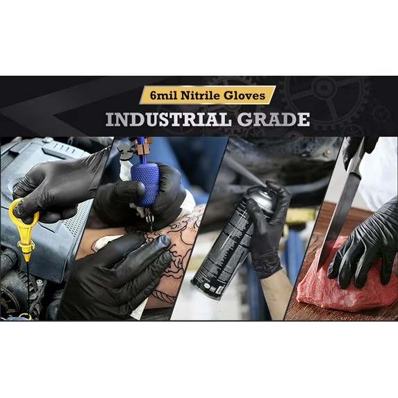 TitanFlex Disposable Nitrile Exam Gloves, 6-mil, Black, XL 100-ct Box,Heavy Duty