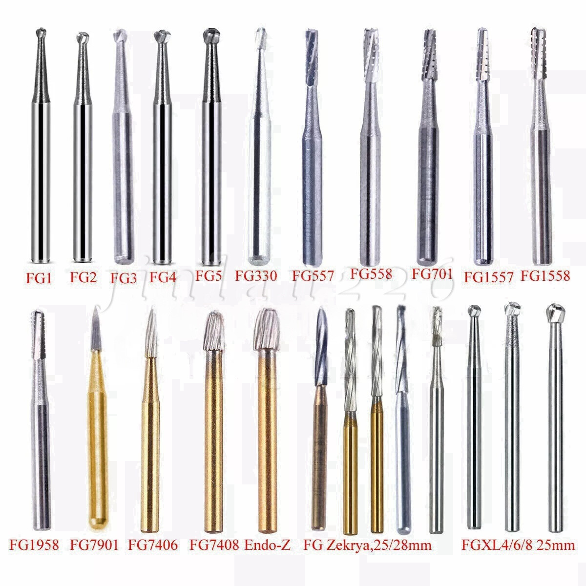 Round Carbide Burs for Friction Grip High FG (Choose Your Size & Qty) 19mm 25mm