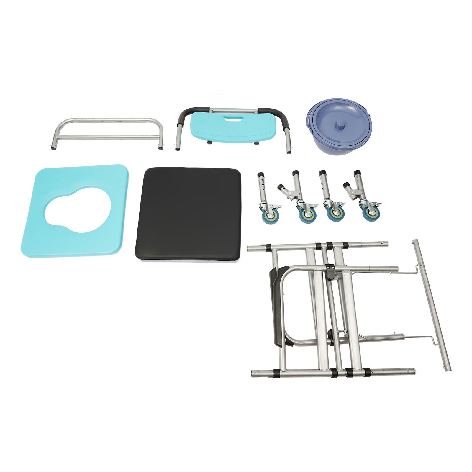 Foldable Shower Chair W/ Wheels Load 330.69lbs Bedside Commode Chair For Elder