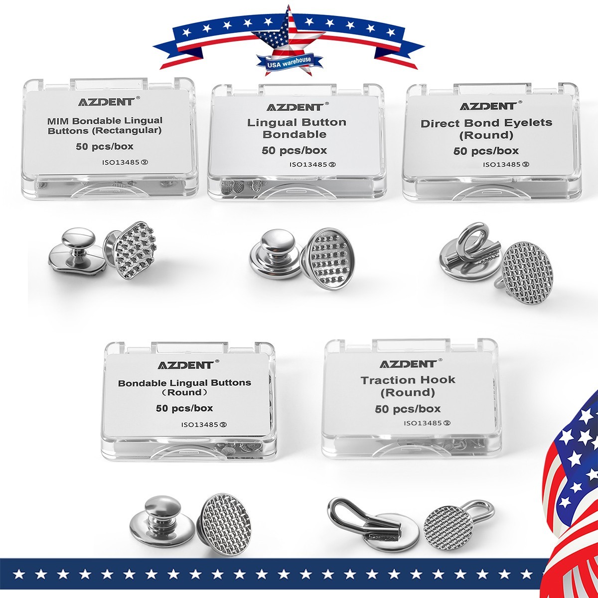50pcs Dental Dentists Lingual Buttons Bondable Round/Rectangular Mesh Base/MIM