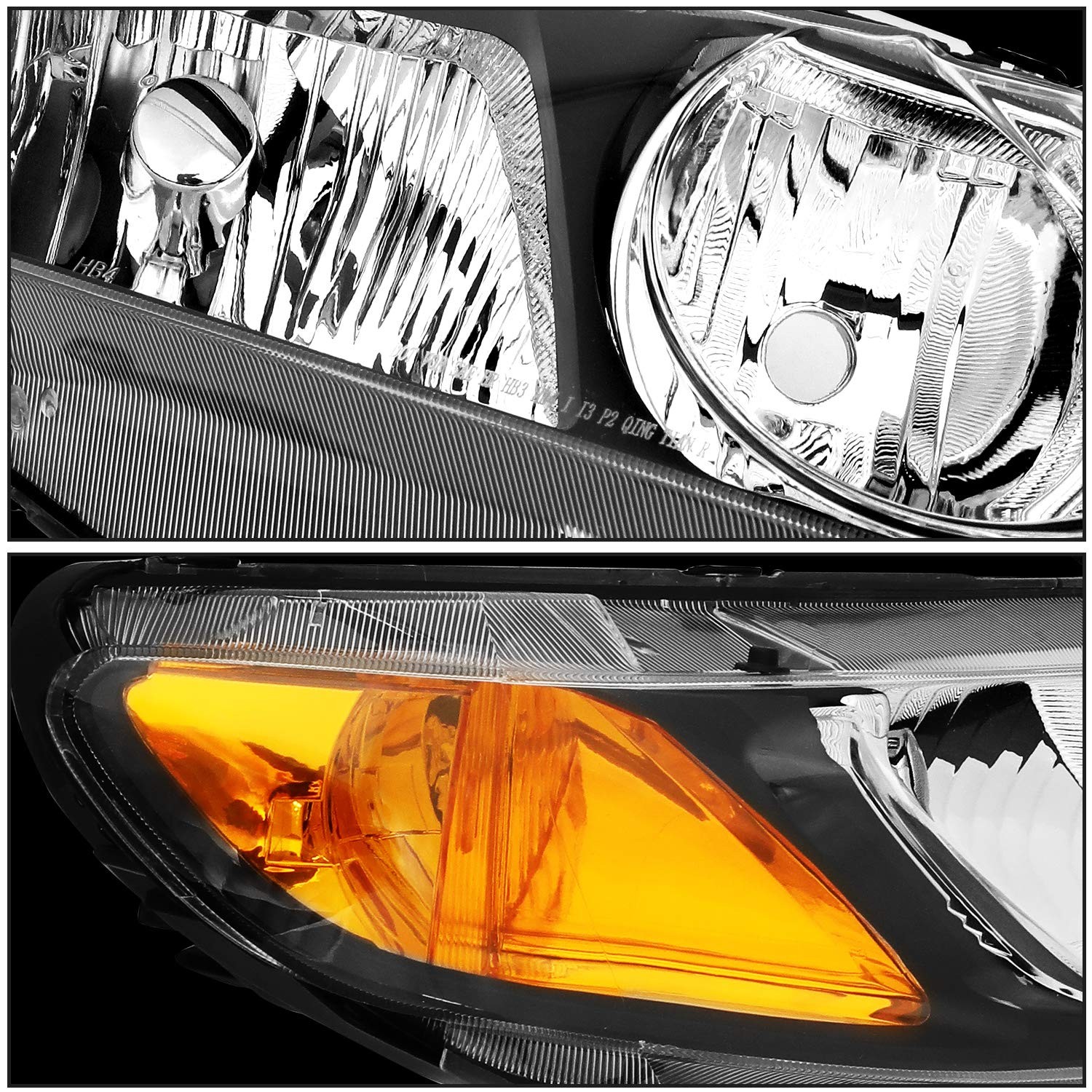 Black Headlight Assembly Pair Sedan 4Dr 06-11 Driver Passenger Side Replacement