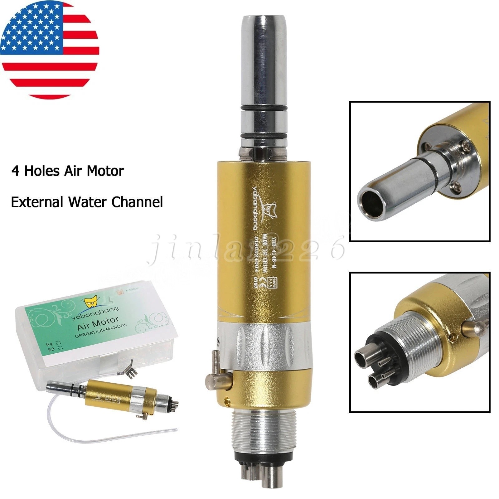 Dental Slow Low Speed E-type Air Motor 4 Hole Handpiece GOLD NSK Style