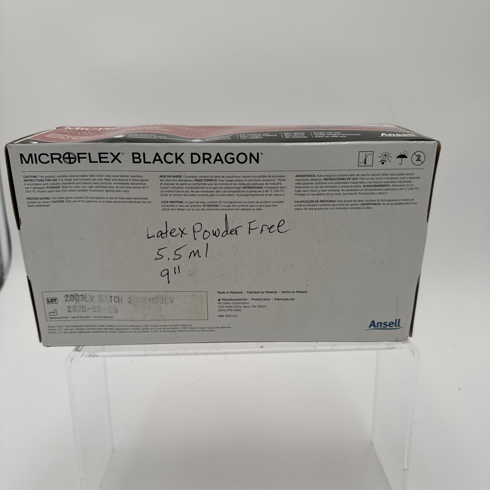 *100-Gloves Microflex Black Dragon PF Examination Latex BD-1003-PF, Size Large
