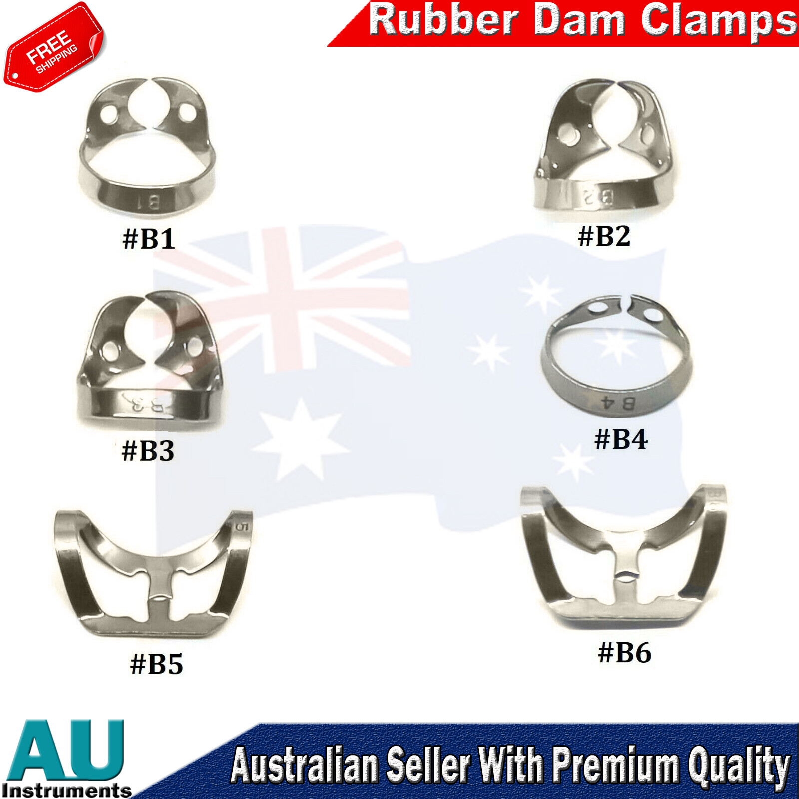6 Pieces Tissue Premolar Clamp Molar Rubber Dam Clamps B1 B2 B3 B4 B5 B6 Medspo