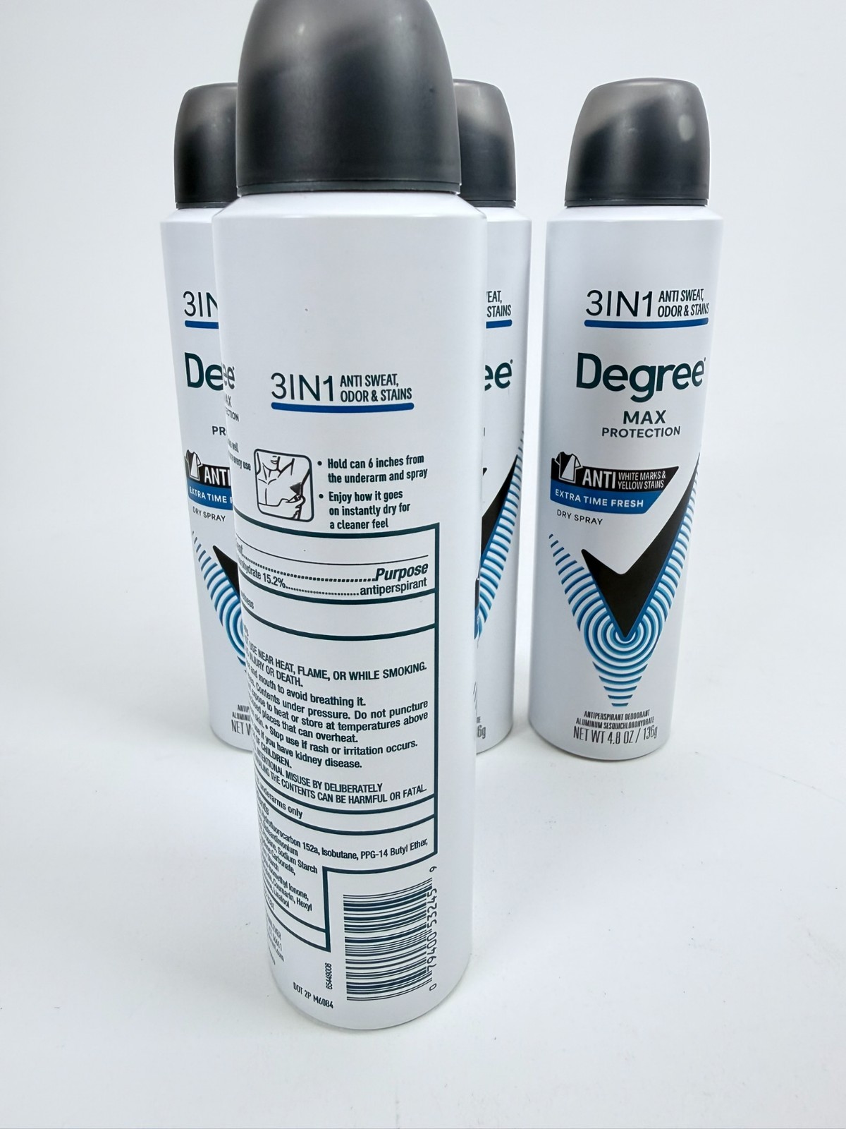 Lot Of 4 Degree Men’s Max Protection 3 in 1 Fresh Dry Spray, 4.8 Oz, EXP 01/2028