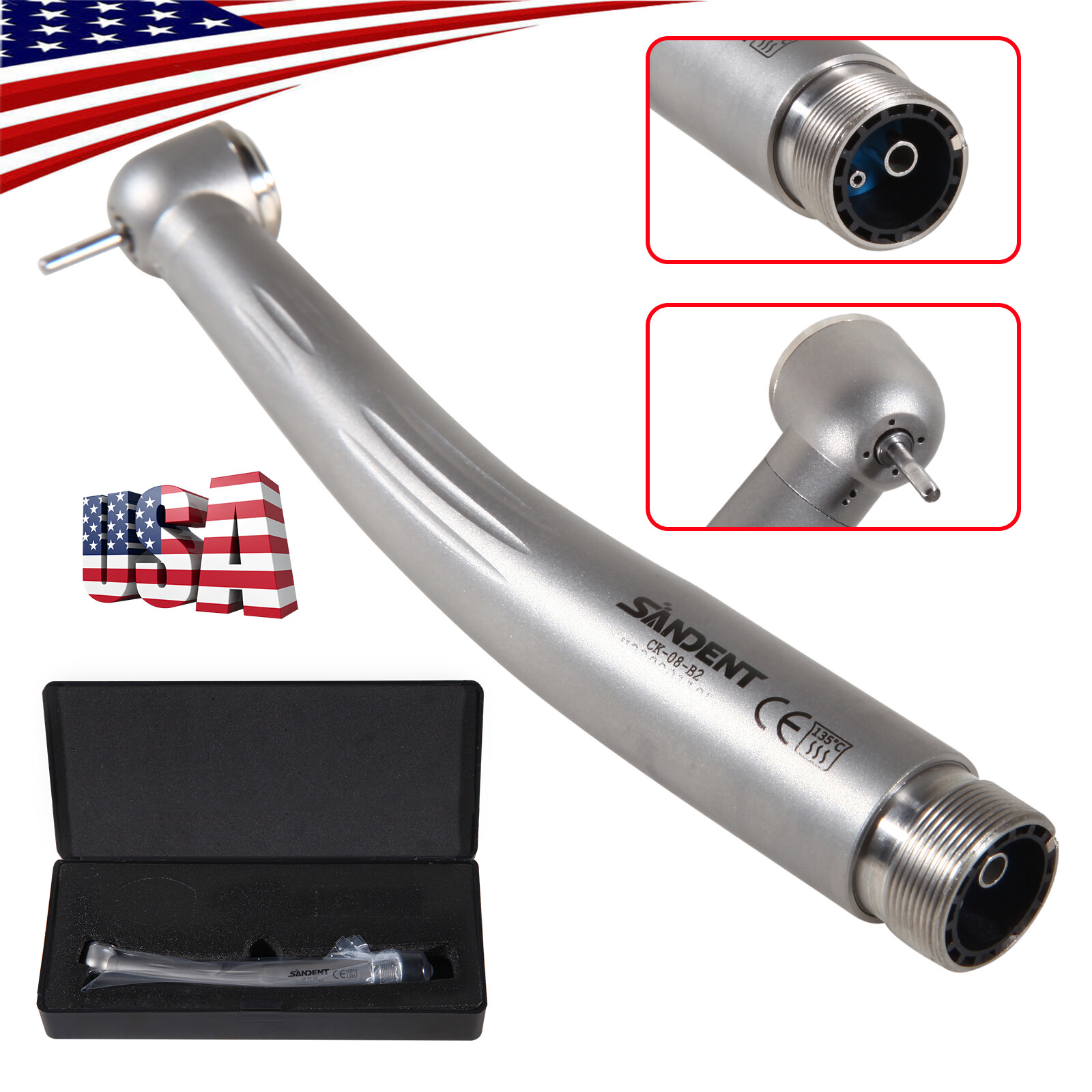 SANDENT Dental Standard Head High Speed Handpiece Push Button 2Hole Clean System
