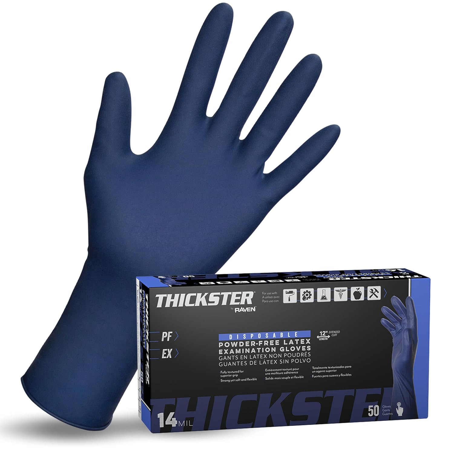 Safety 6604-20 Thickster Powder Free Exam Grade Disposable Latex 14 Mil Gloves,
