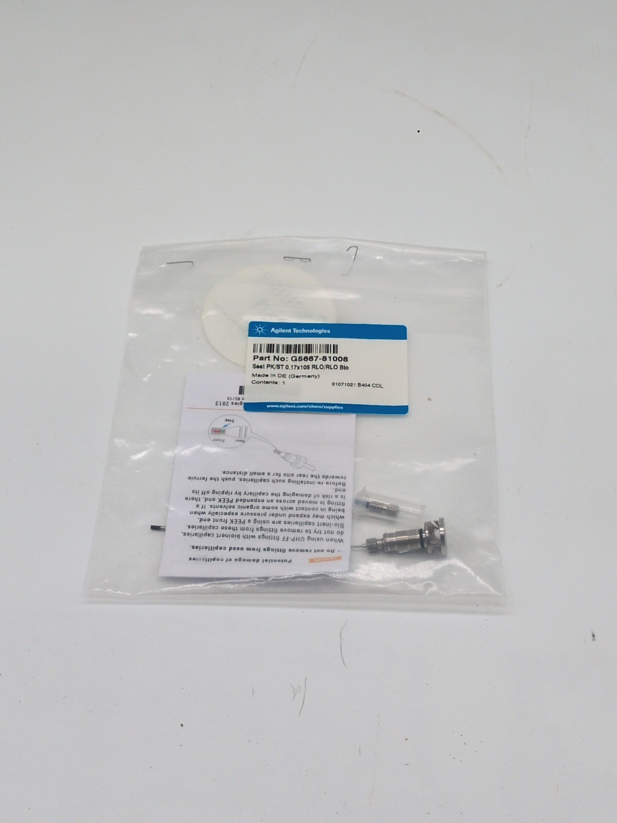 Agilent® G5667-81008 Seat PK/ST 0.17×105 RLO/RLO Blo – new