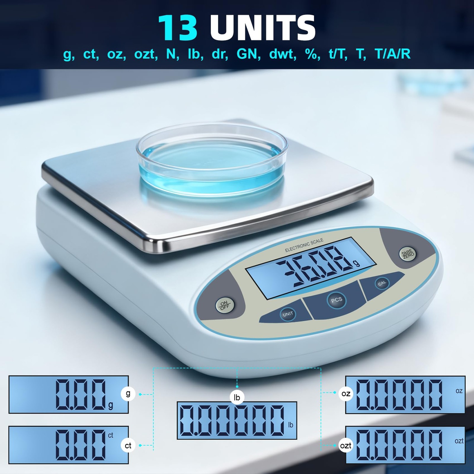 Lab Scale 5000g x 0.01g,13 Unit 0.01g Accuracy High