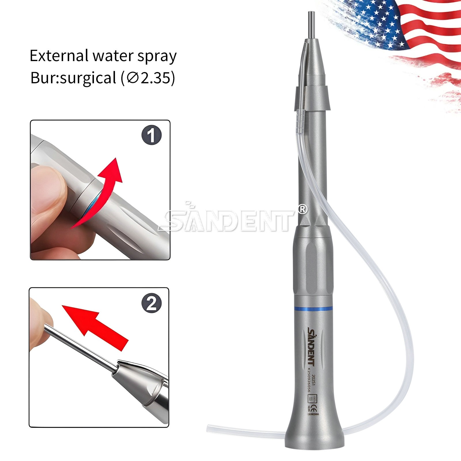 SANDENT Surgical Straight Handpiece 1:1 Micro Surgery external Water Spray