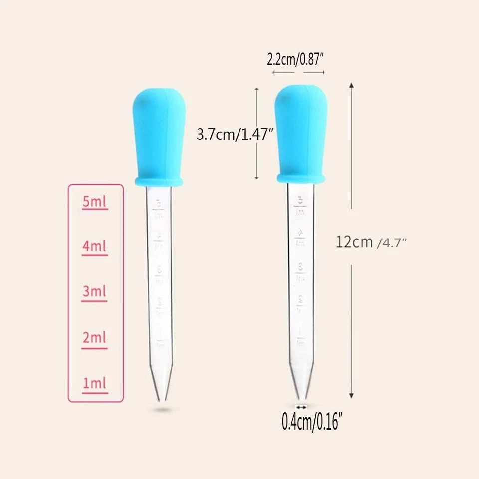 5pc Random Medicine Silicone and Plastic Pipettes Eye Dropper with Bulb Tip 5ml