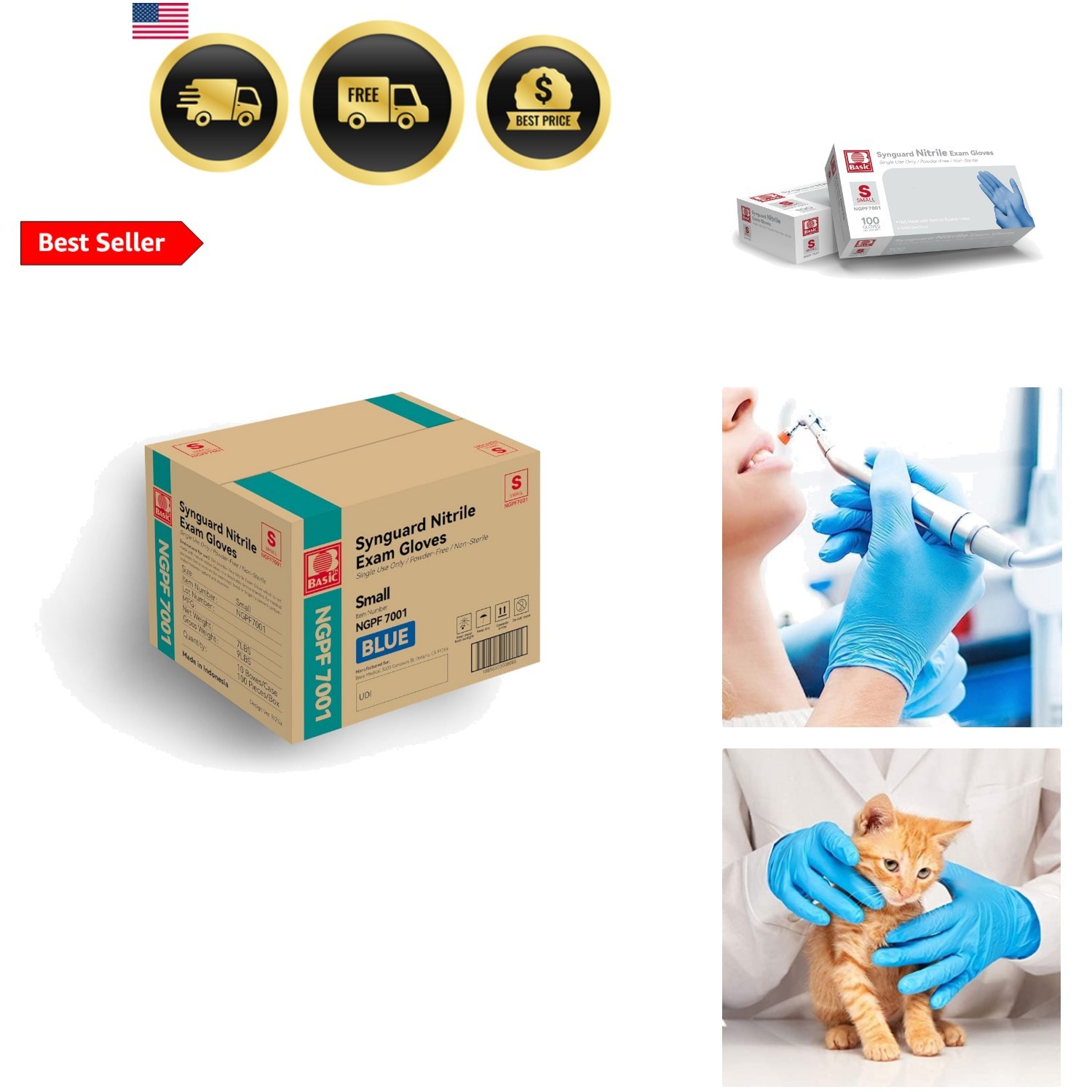 Basic Medical Blue Nitrile Exam Gloves – Latex-Free & Powder-Free – Case of 1…