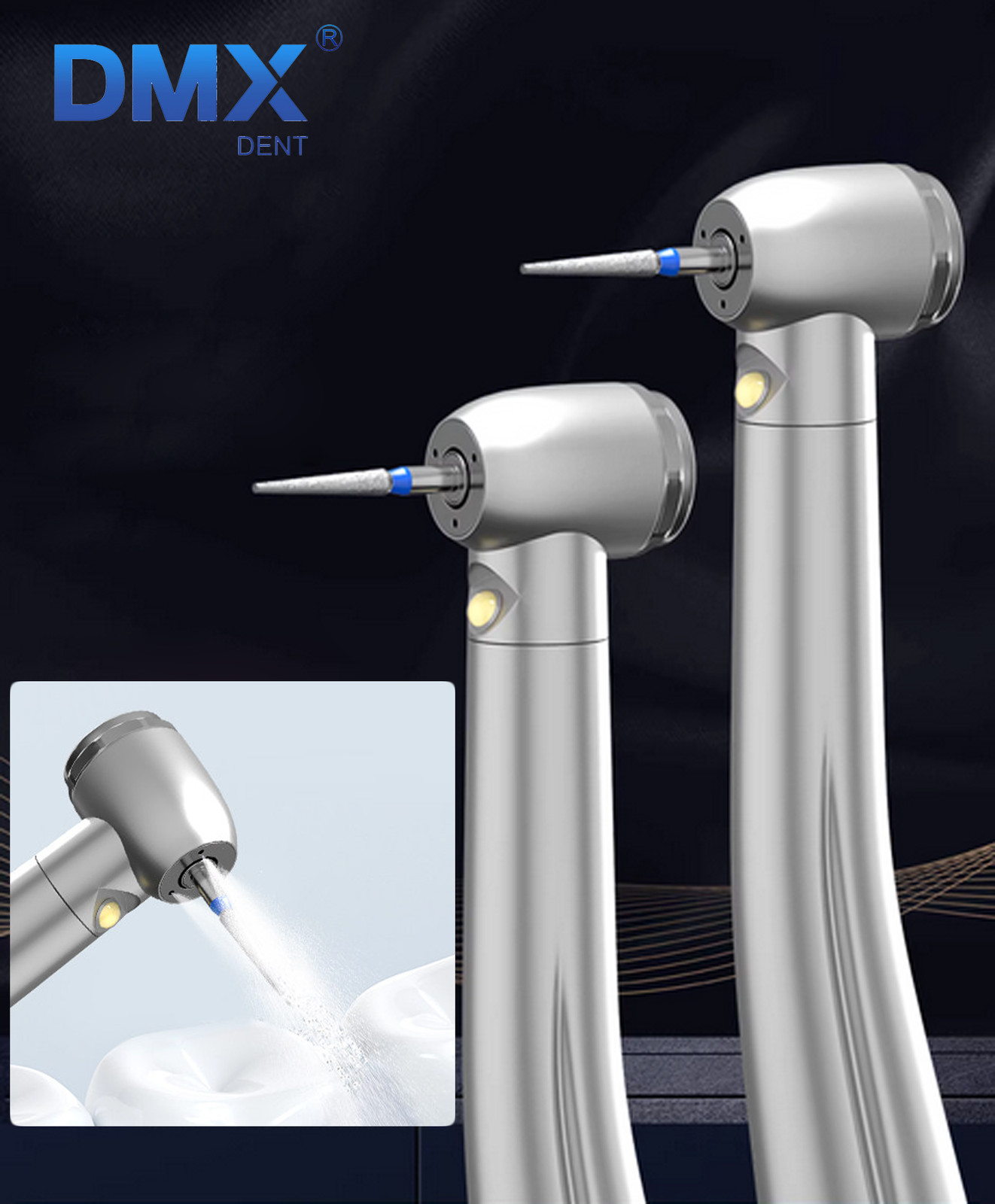 Dental Fiber Optic E-generator LED High Speed Handpiece Push Turbine 4 Holes