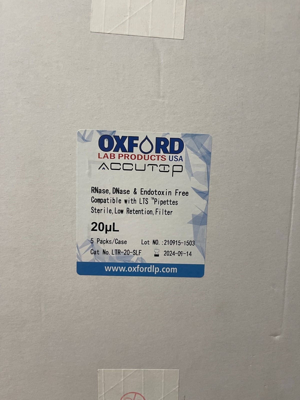 Oxford Lab Products LTR-20-SLF Sterile Low Retention Filter Pipette Tips 20µL