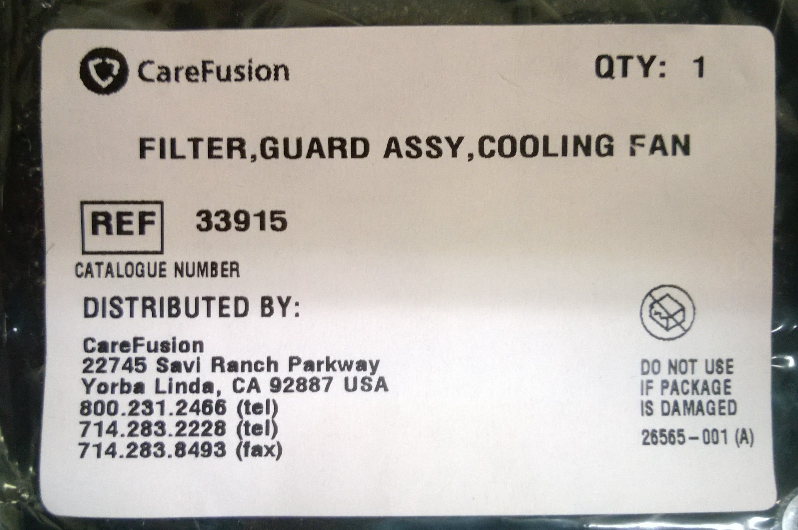 Carefusion Vyaire Avea Filter, Guard Assy, Cooling Fan, 33915, New