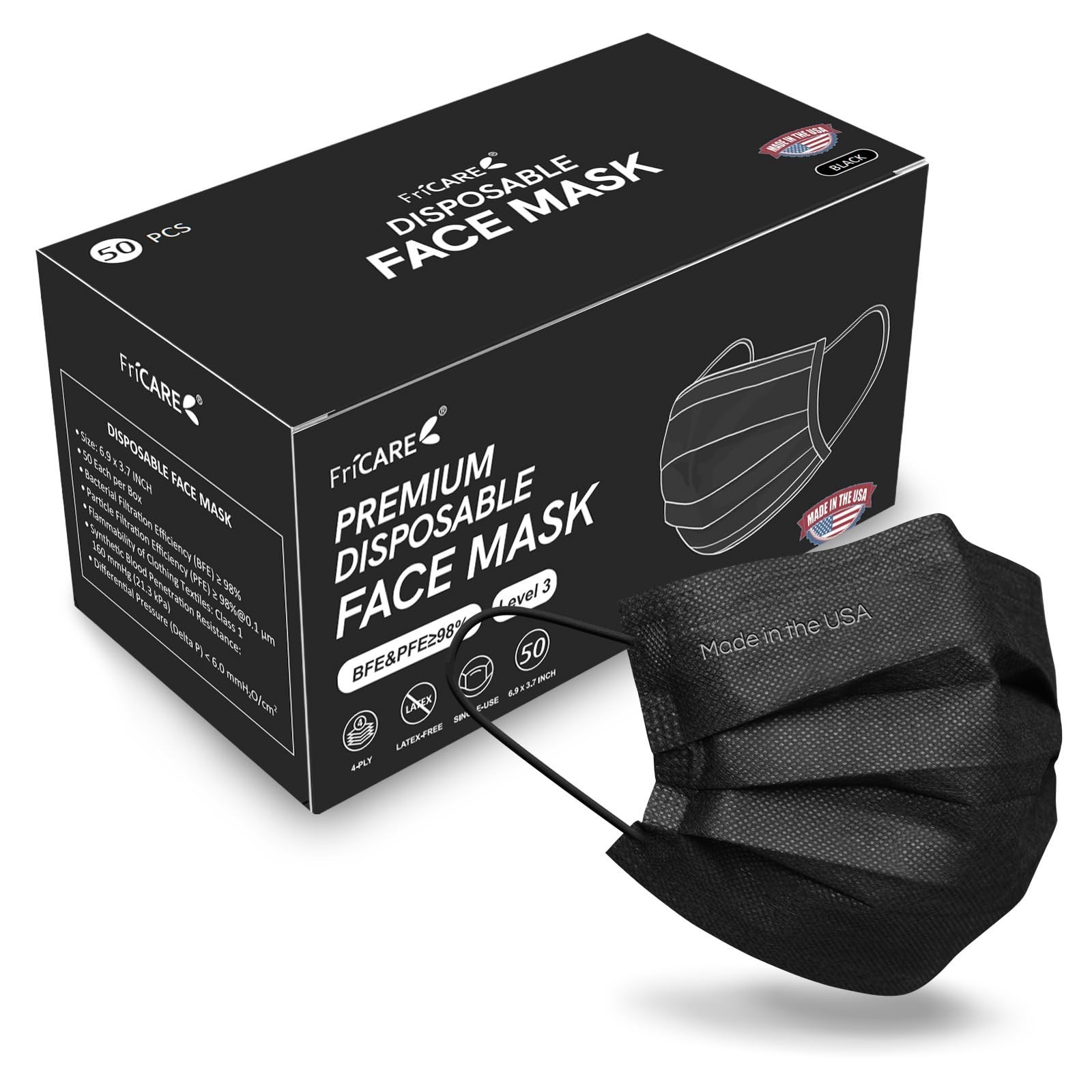 4-Ply Disposable Face Masks, ASTM Level 3 Medical Grade, Breathable Comfort, 50