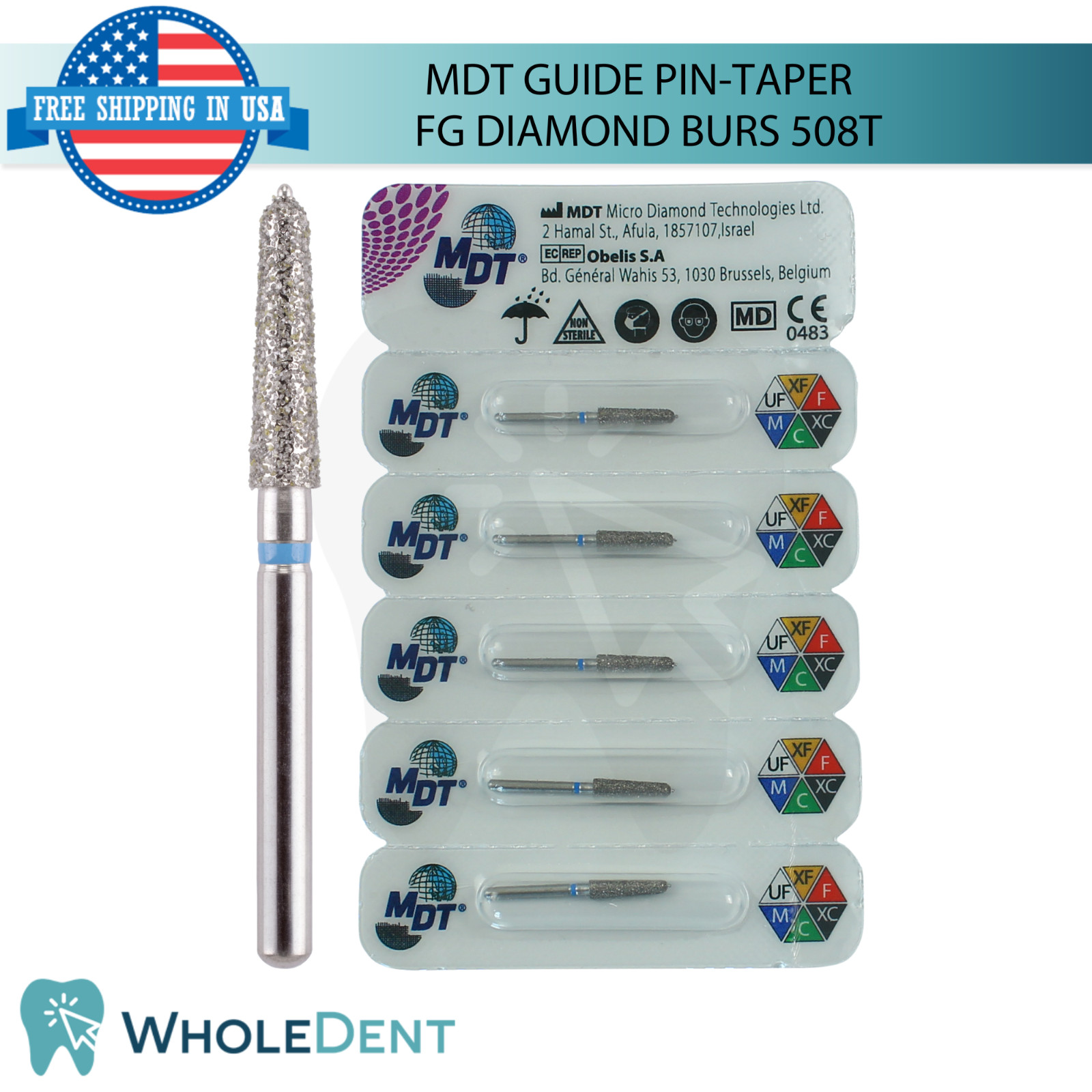 Dental MDT Guide Pin-Taper 508T FG Diamond Burs Medium Grit L21.0mm Restorations