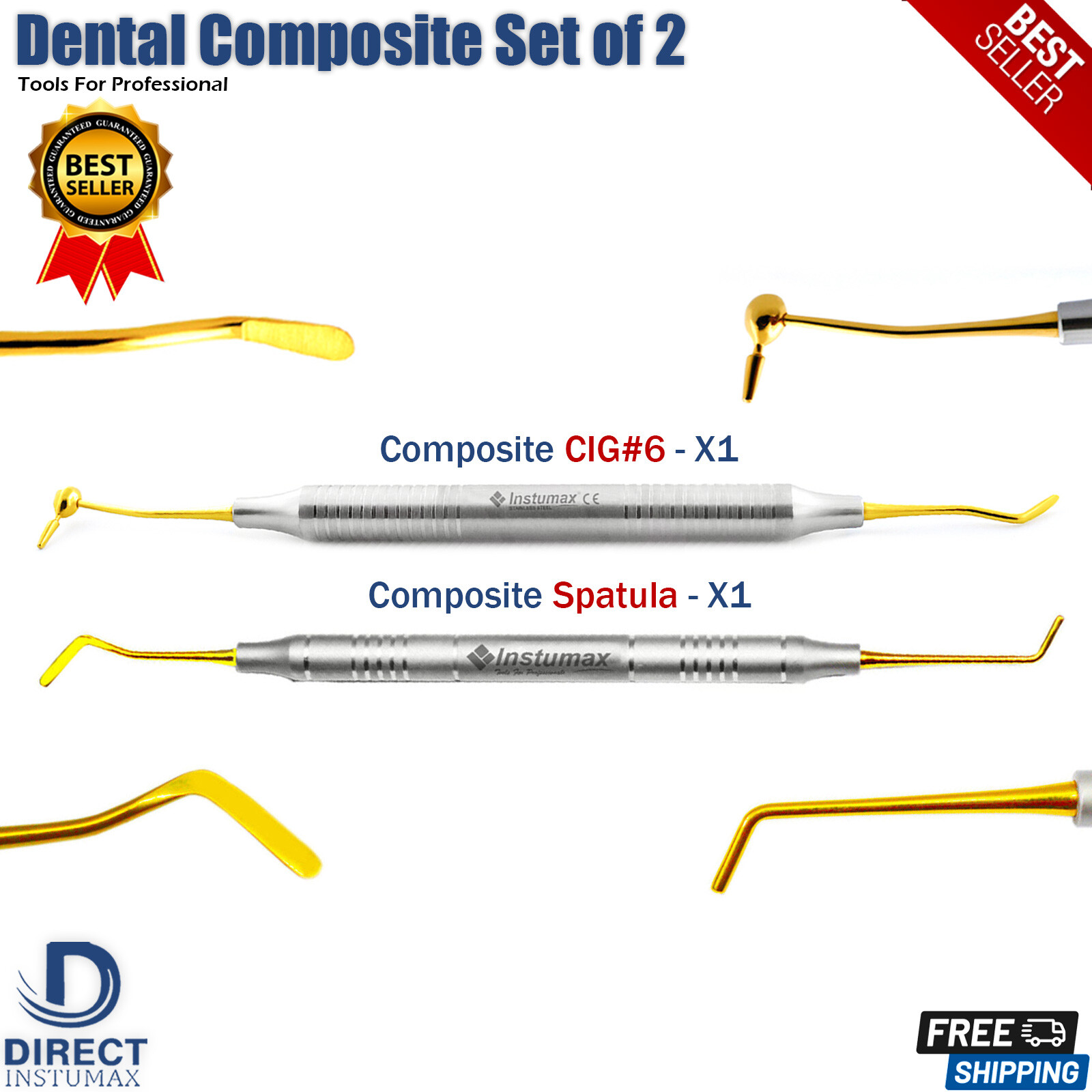 Dental Composite Filling CIG#6 Condenser Spatula & Plugger Titanium Gold Coated
