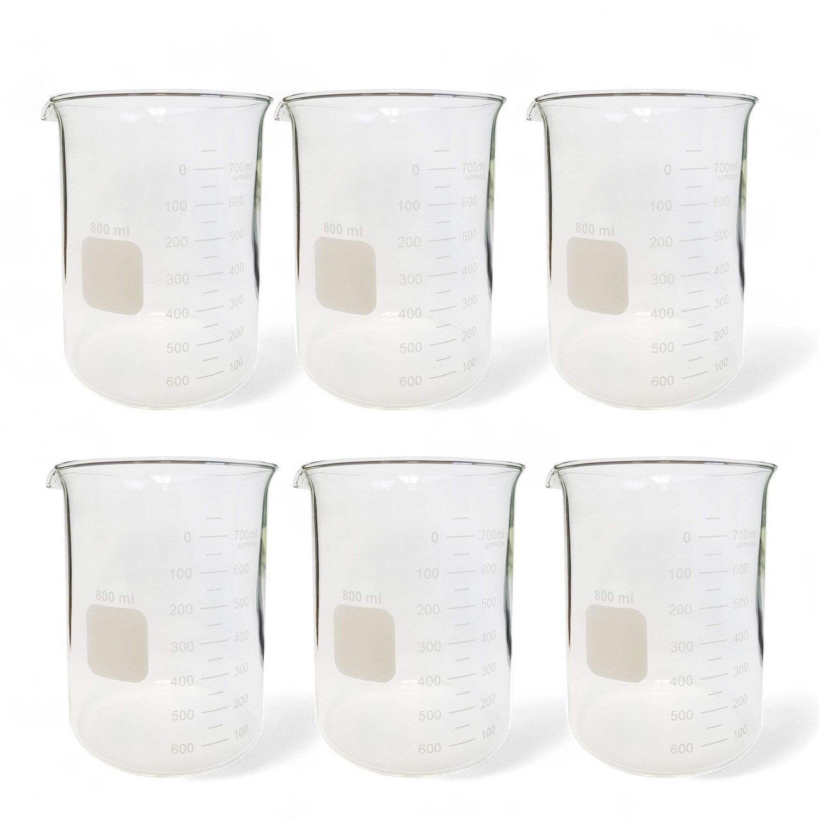 Beaker, Griffin, Borosilicate Glass, 800ml, Pack of 6