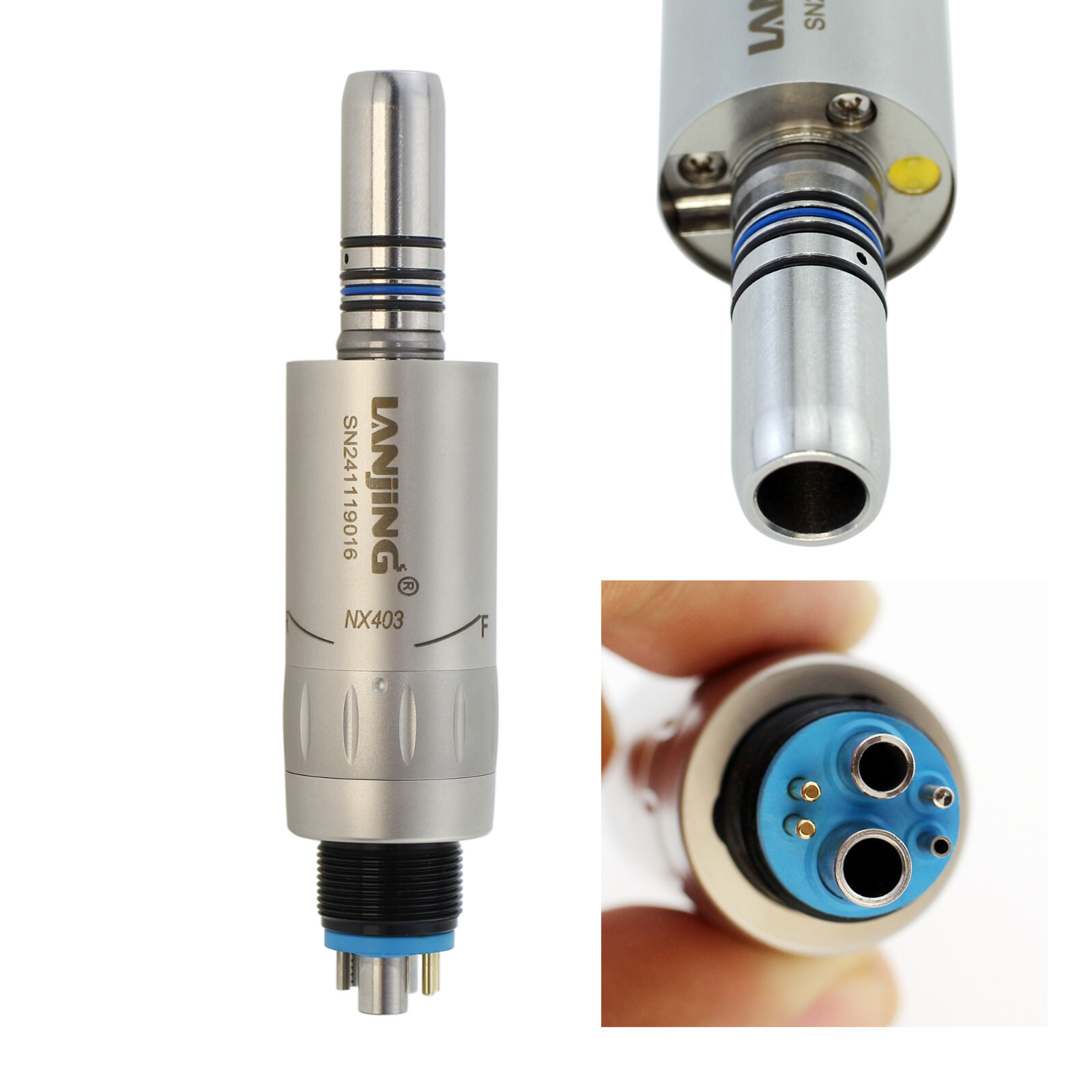 Dental Mini Air Motor Low Speed Handpiece 4 Holes LED 6 Pin ISO E Type LANJING