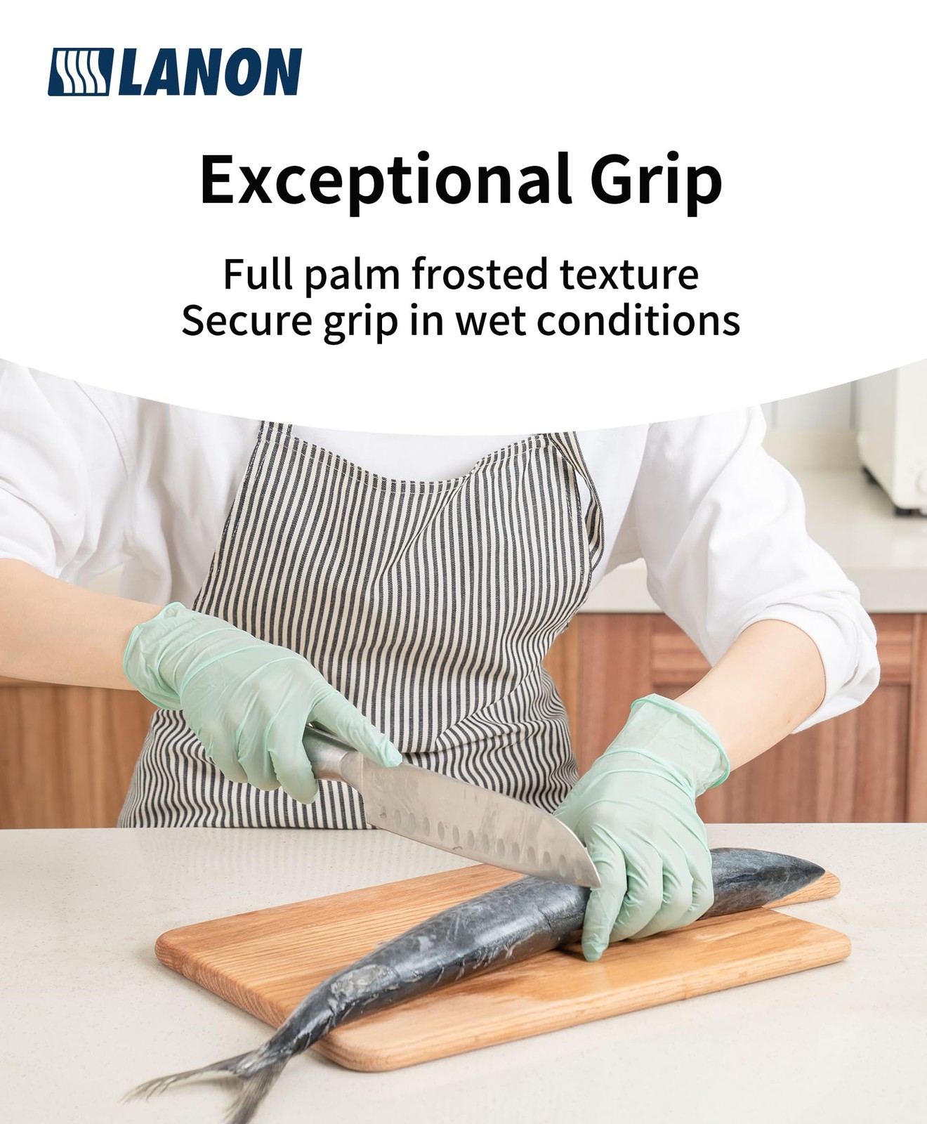 LANON Latex Disposable Gloves, 5 mil, Food~Contact, Fully Textured, Green M