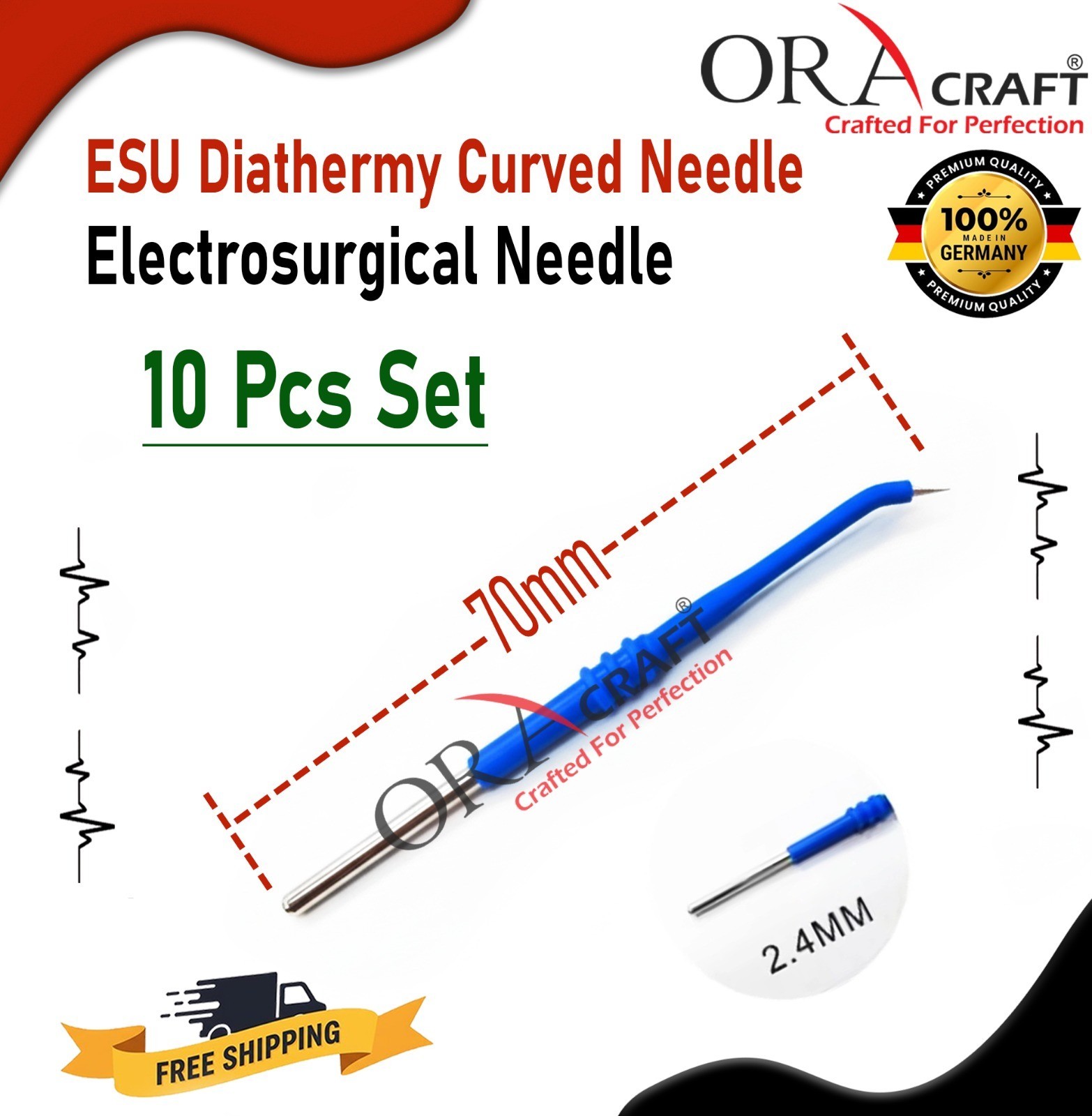 70mm Electrosurgical ESU Diathermy Curved Need Electrodes Cautery Tips