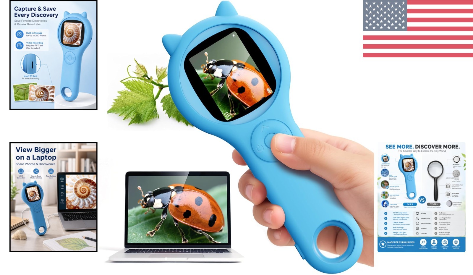 Travel-Friendly Kids’ Microscope – Capture Nature’s Wonders with 2-Inch Screen