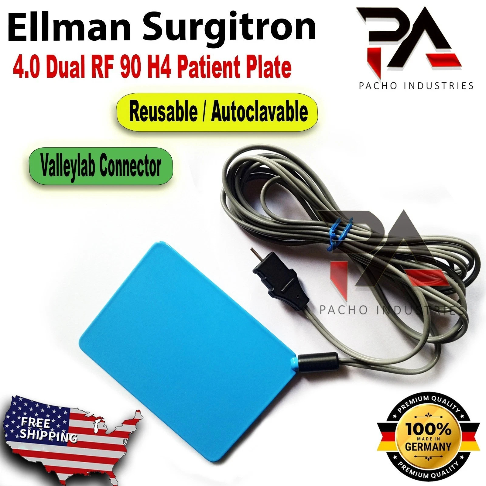 Ellman Surgitron 4.0 Dual RF 90 H4 Patient Plate Valleylab Connector Blue Colour
