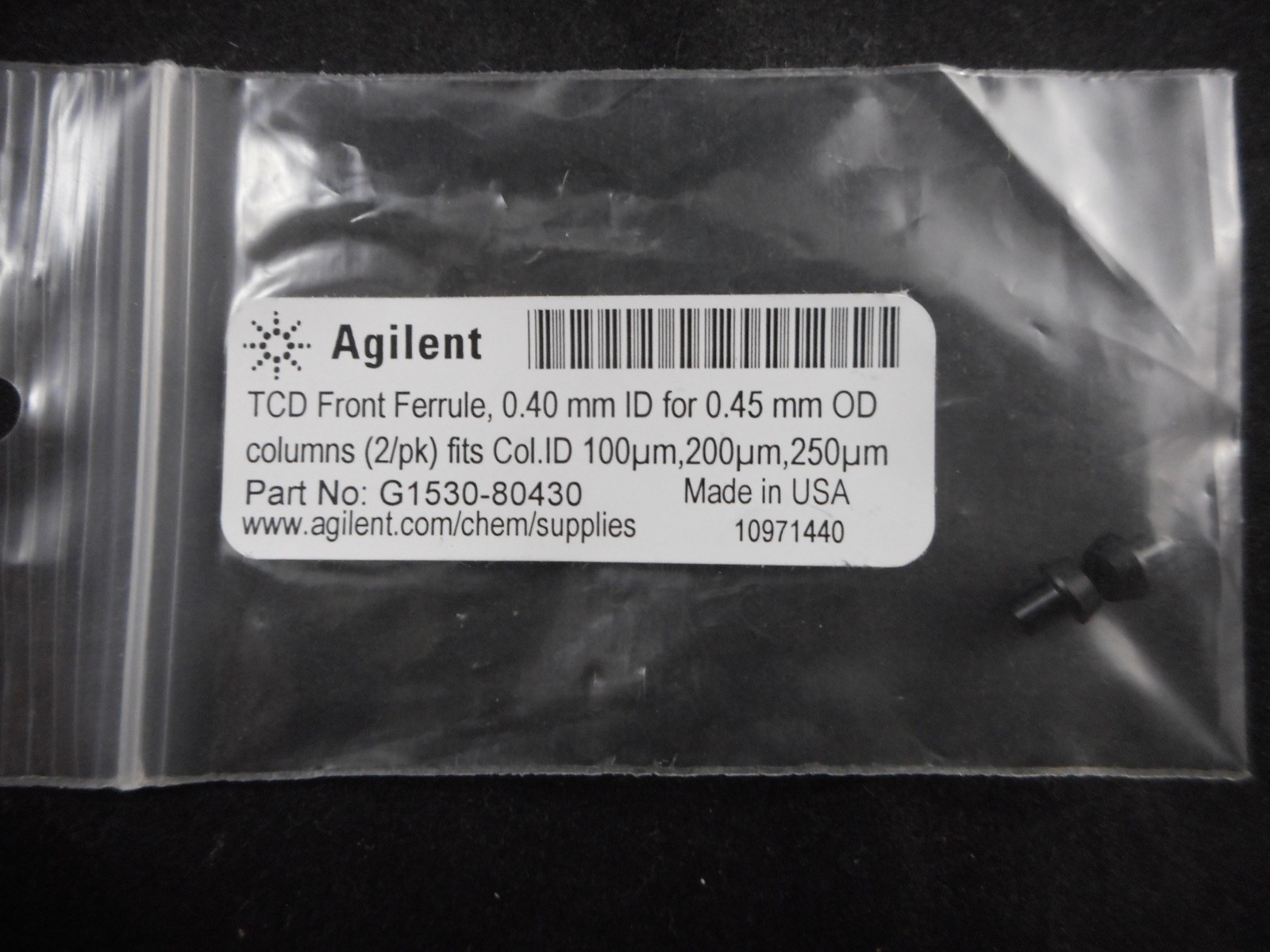 AGILENT TCD Front Ferrule 0.40mm ID for 0.45mm OD Columns fits 100um 200um 250um