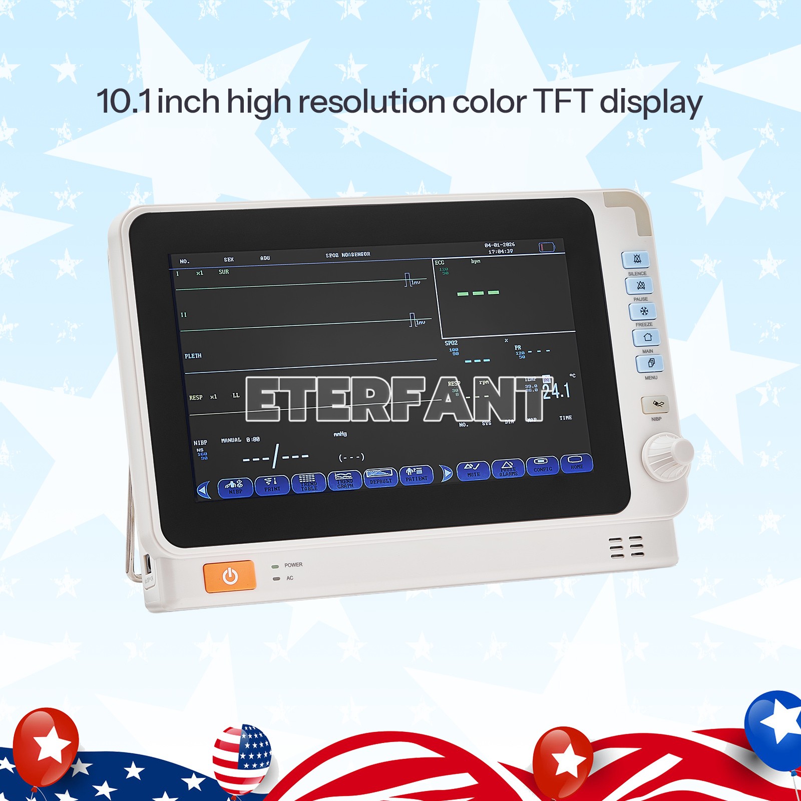 10-inch Portable Multi-parameter Vital Signs Monitor ECG NIBP SPO2 TEMP RESP