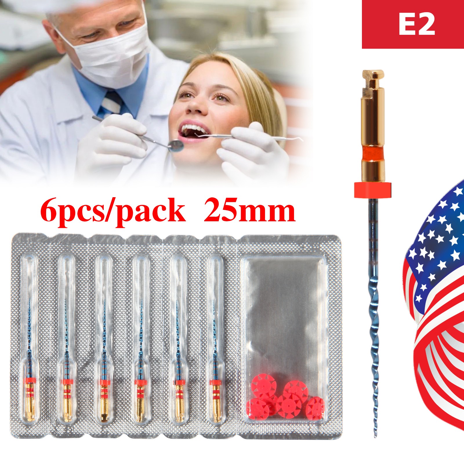 6X Dental Endodontic Rotary Files Endo Root Canal File X-Pro Taper Files 25mm E2