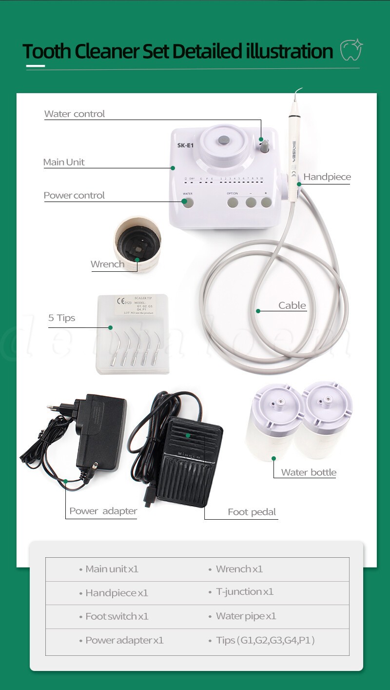Dental Ultrasonic Piezo Scaler w/ 2 Water Bottles Handpiece for EMS Woodpeck