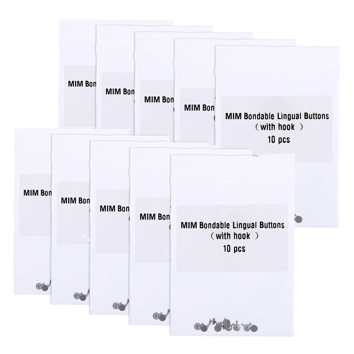 10 Pcs/Pack Dental Orthodontic MIM Bondable Lingual Buttons with Hook Round Base