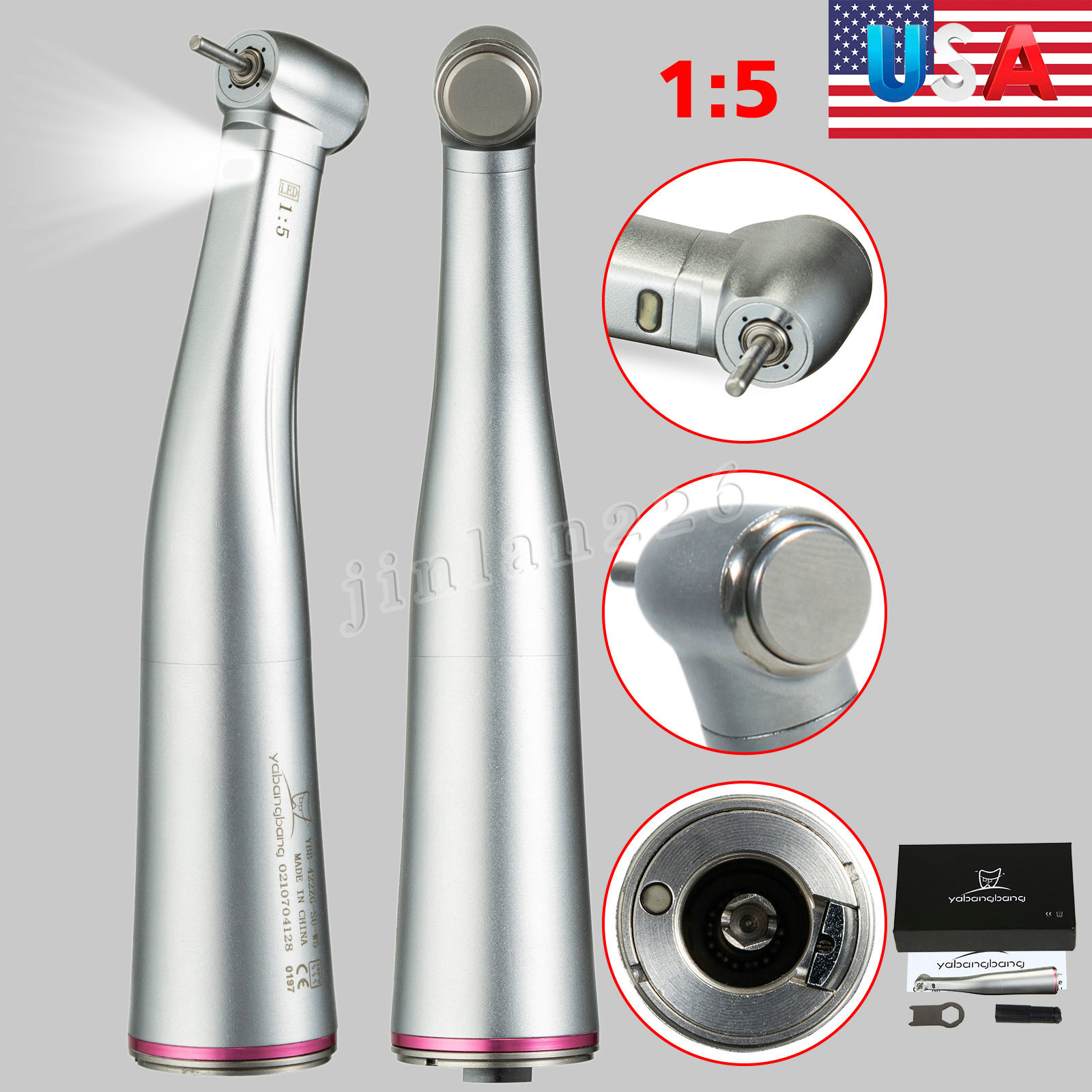 NSK Style LED Dental Electric 1:5 Contra Angle Increasing Speed Handpiece YBB