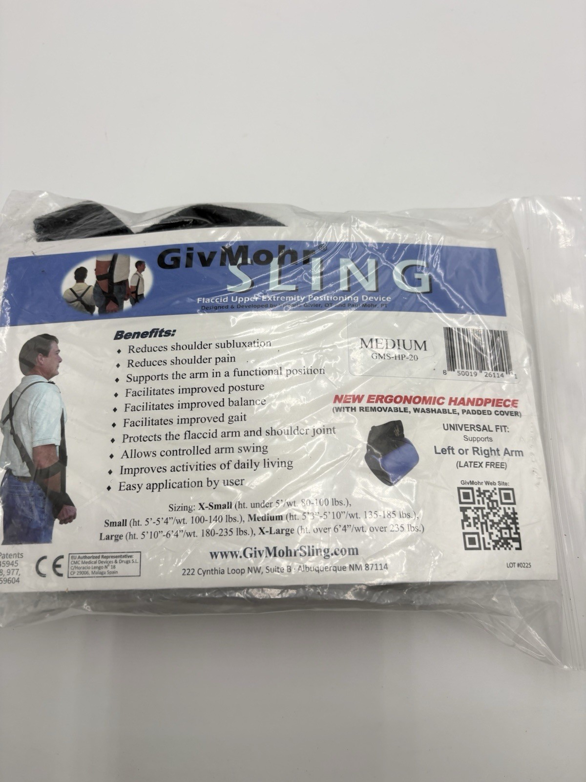 GivMohr Sling Flaccid Upper Extremity Positing Device Universal Fit-Open Box Nev
