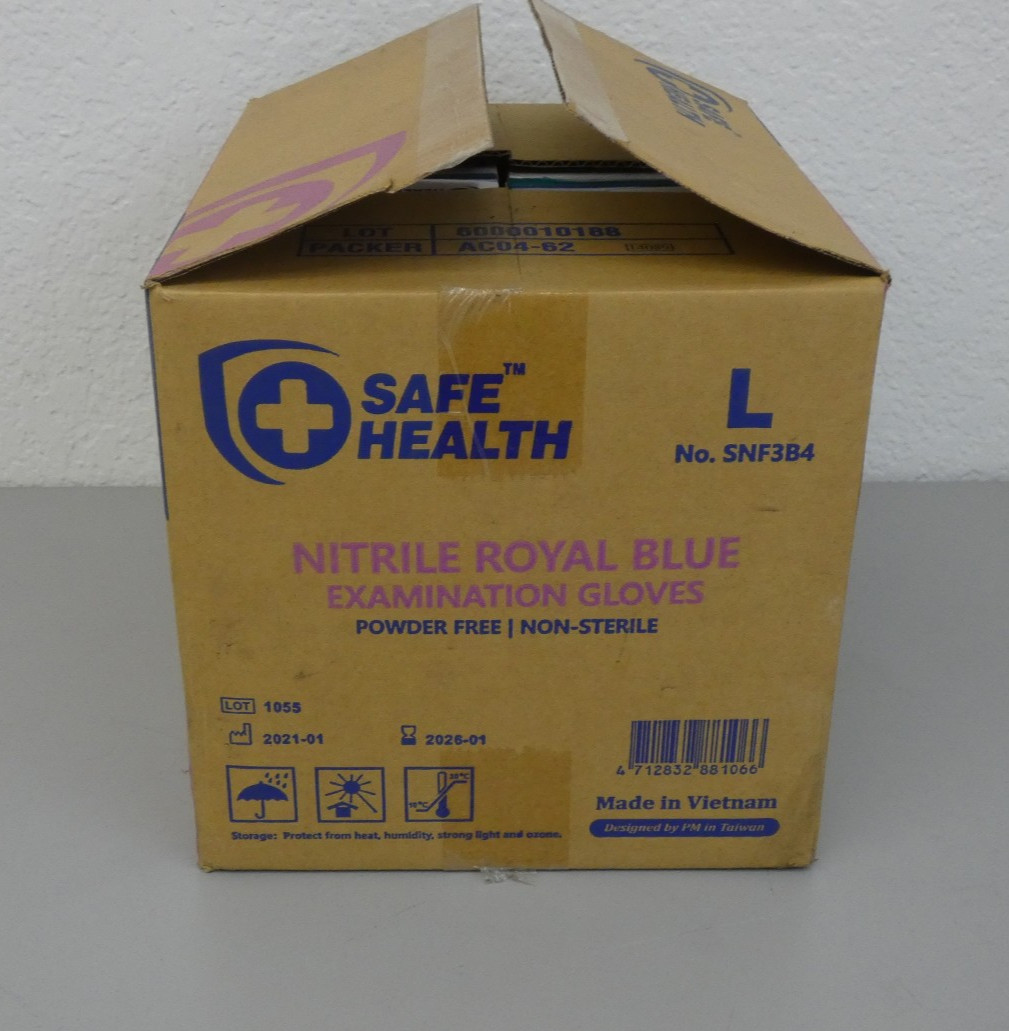 Safe Health SNF3B4 Nitrile Exam Gloves, Royal Blue, Size L, 10 x 100 Gloves