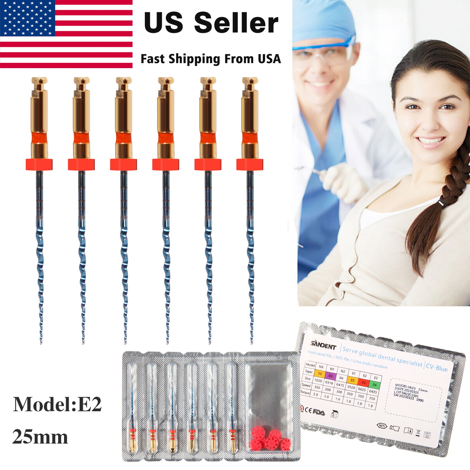 6X Dental Endodontic Rotary Files Endo Root Canal File X-Pro Taper Files 25mm E2