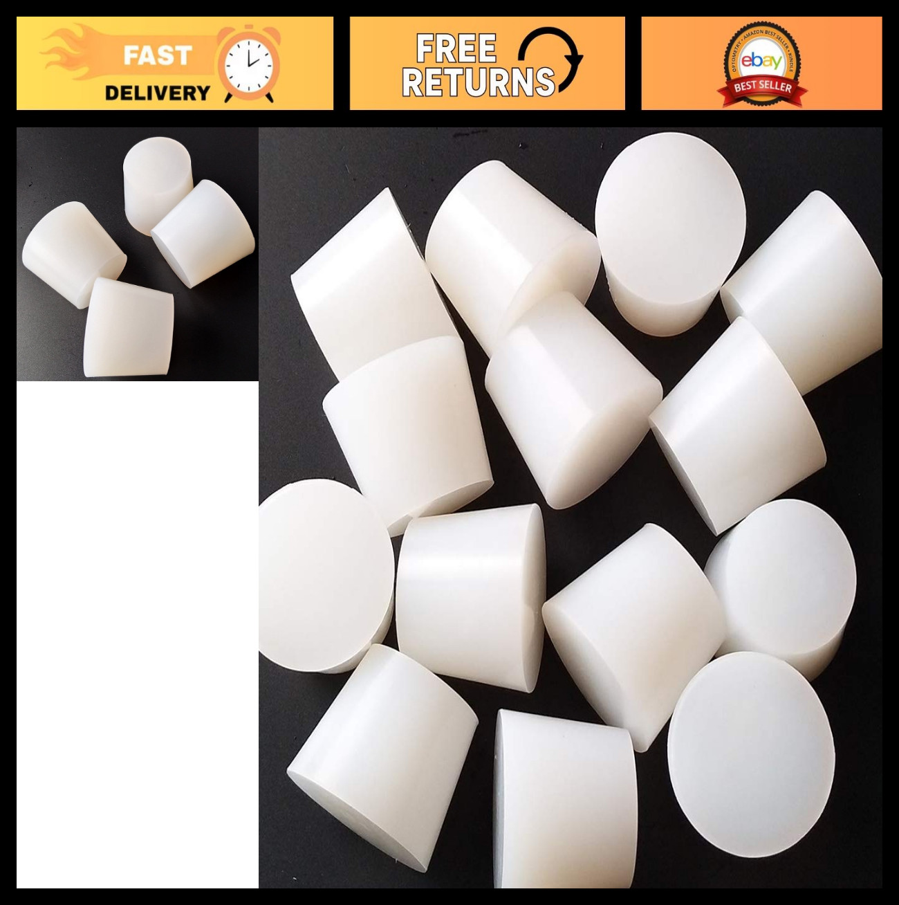 White Tapered Solid Silicone Rubber Lab Stoppers 10# Size – 3 Pack, Durable & Ve