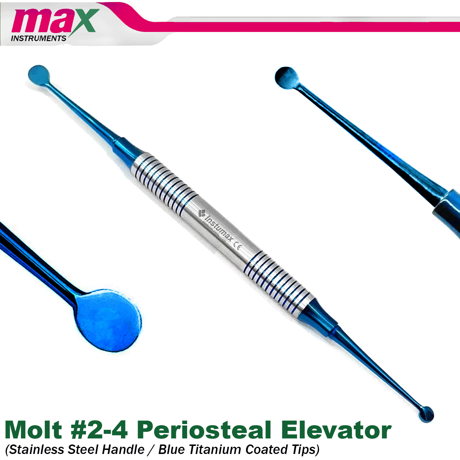 Molt 2/4 Periosteal Elevator – Blue Titanium Coated Tips | Dental Surgical Tool