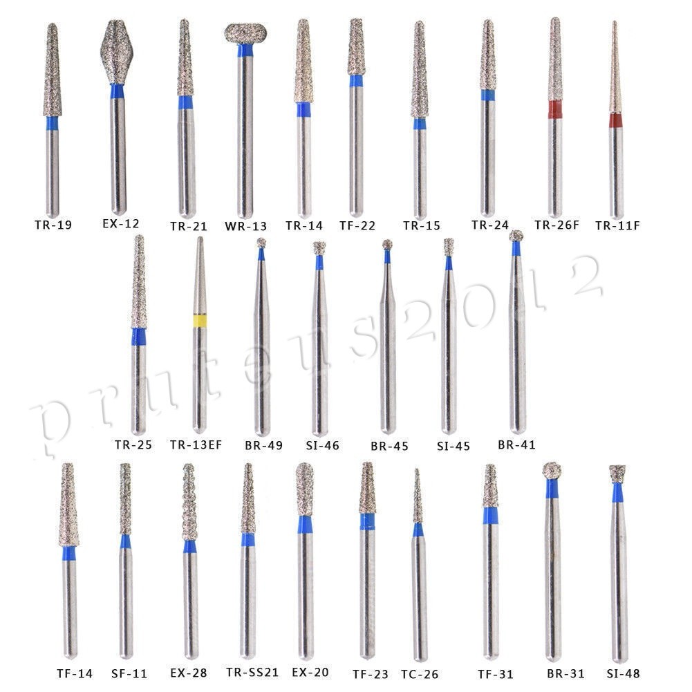 100 Types Dental FG Diamond Burs For High Speed Handpiece Friction Grip 50pcs