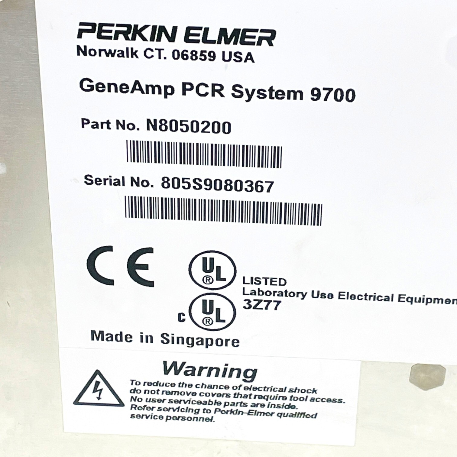 Applied Biosystems ABI GeneAmp PCR System 9700 N8050200 Thermal Cycler 96-Well
