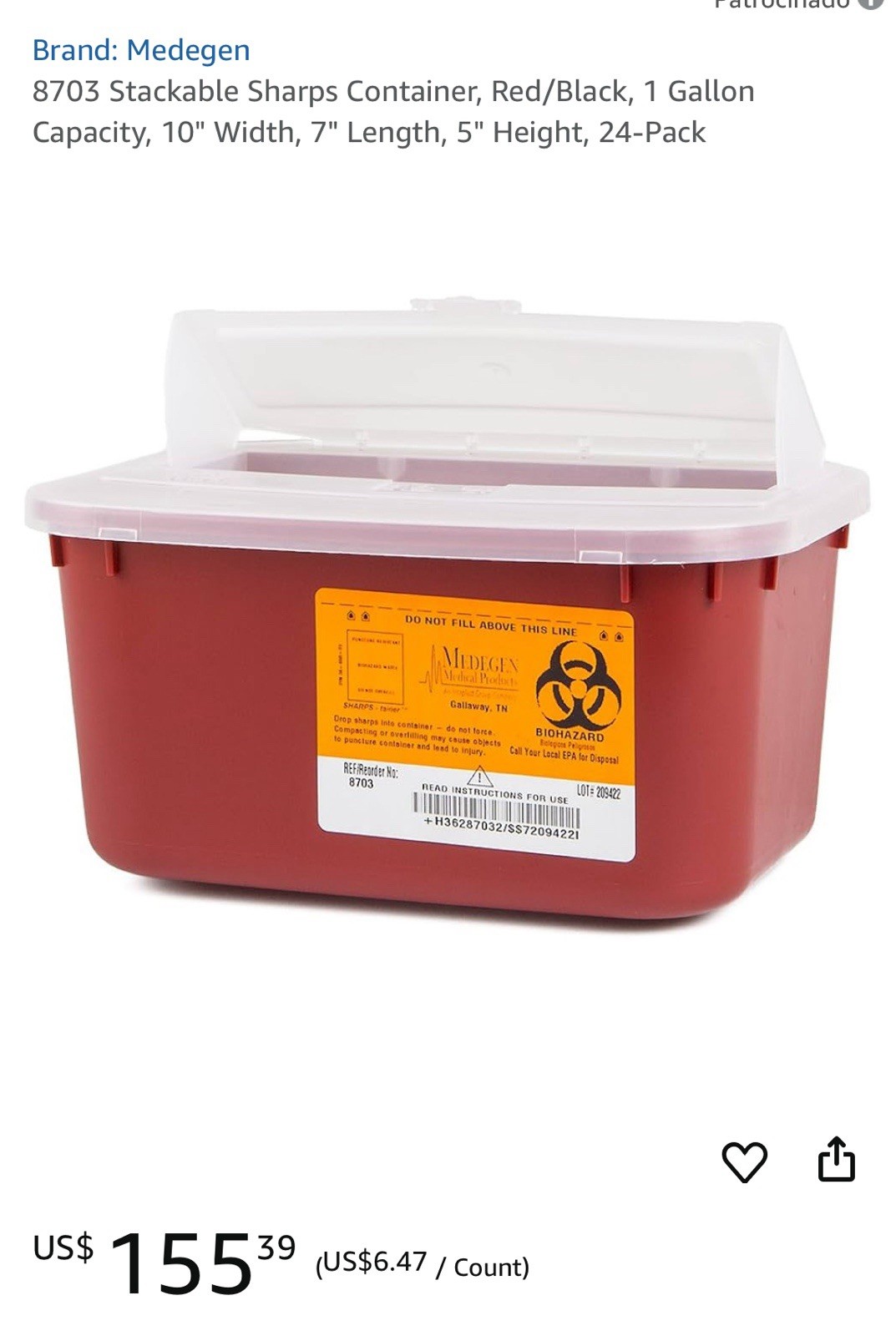 Sharps Container, 1 Gallon Red, Brand New plus FREE Alcohol Prep Pads