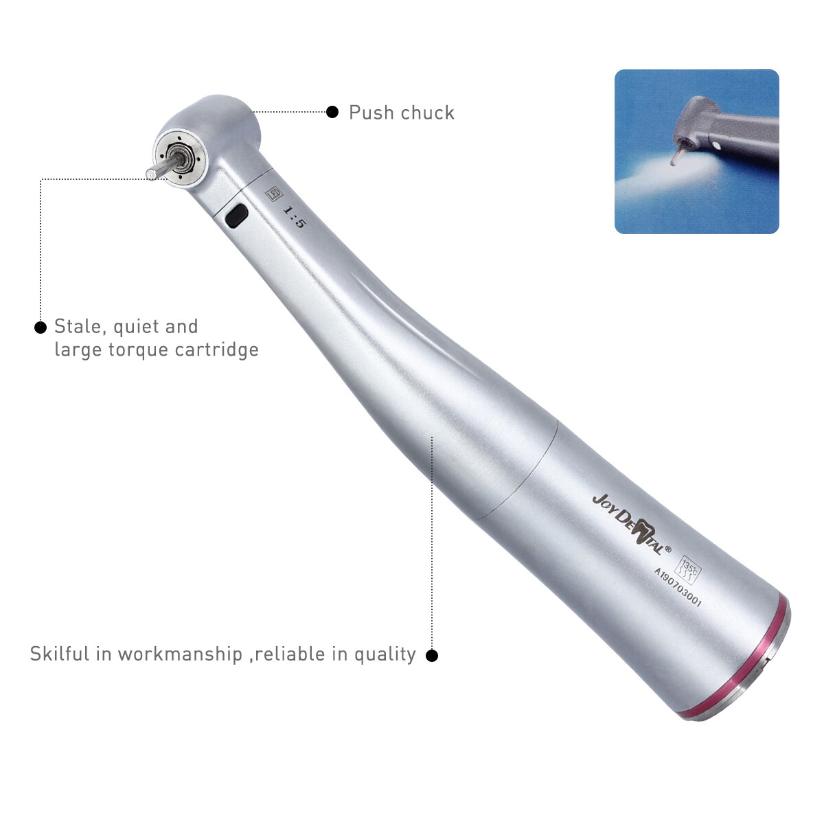 Dental LED Fiber Optic 1:5 Increase Contra Angle Handpiece Internal 4 Way Spray