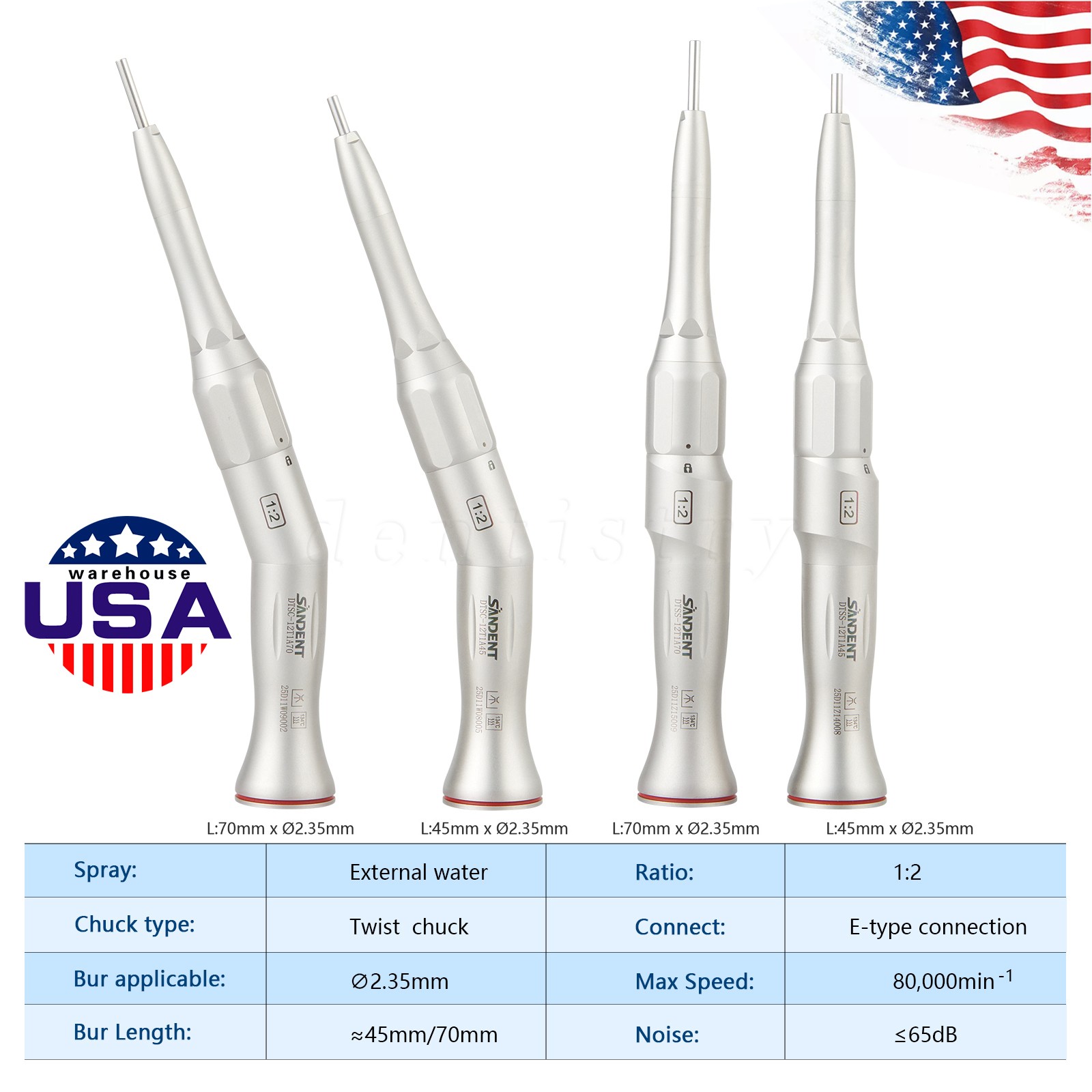 Dental Surgical Handpiece 20° Angle Straight Attachment 1:2 E-type Fit NSK W