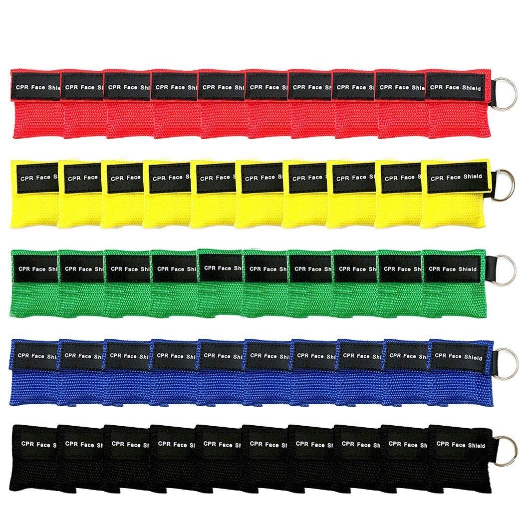 AOUTACC 50pcs CPR Face Shield Mask, Keychain Mask Disposable Emergency Kit CPR F
