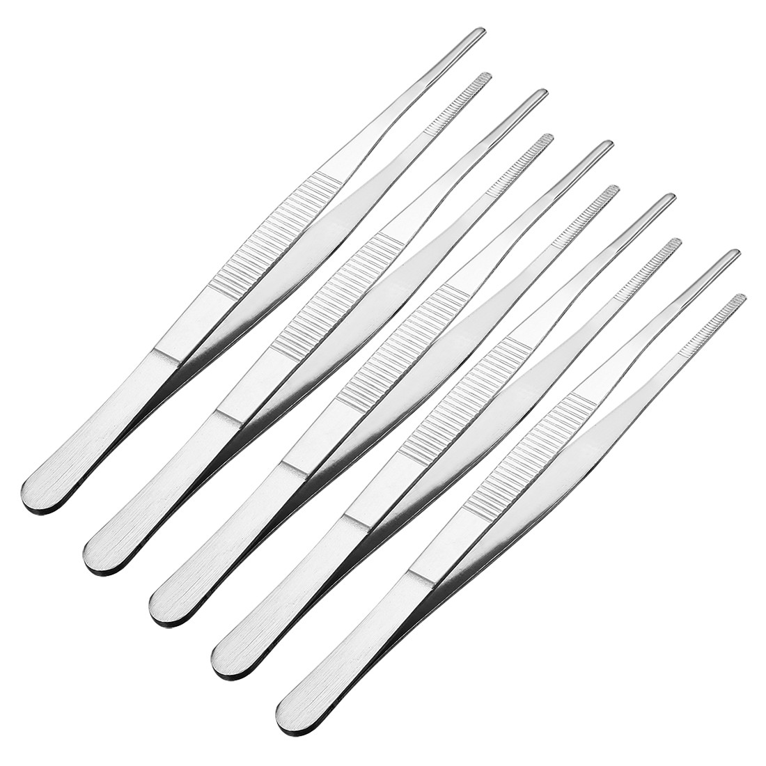 5Pcs 7″ Stainless Steel Straight Blunt Tweezers Serrated Tip
